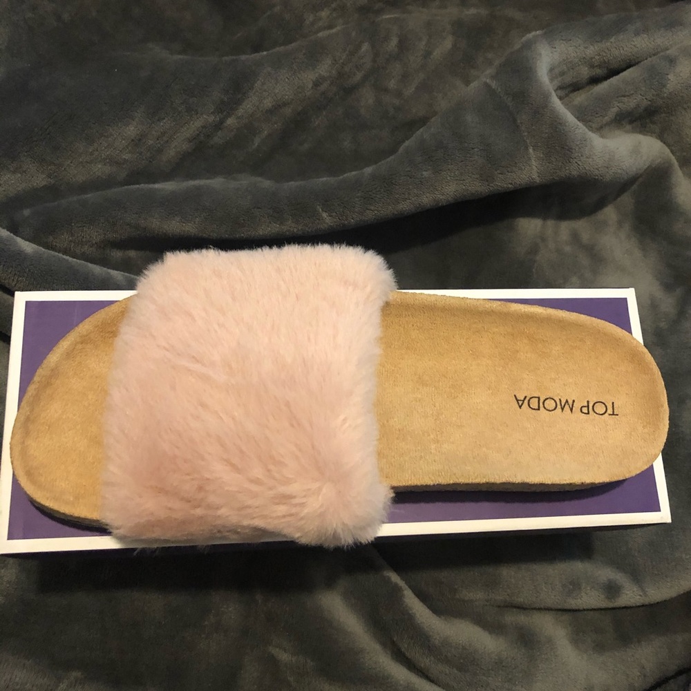 New Top Moda Pink Fur Slides